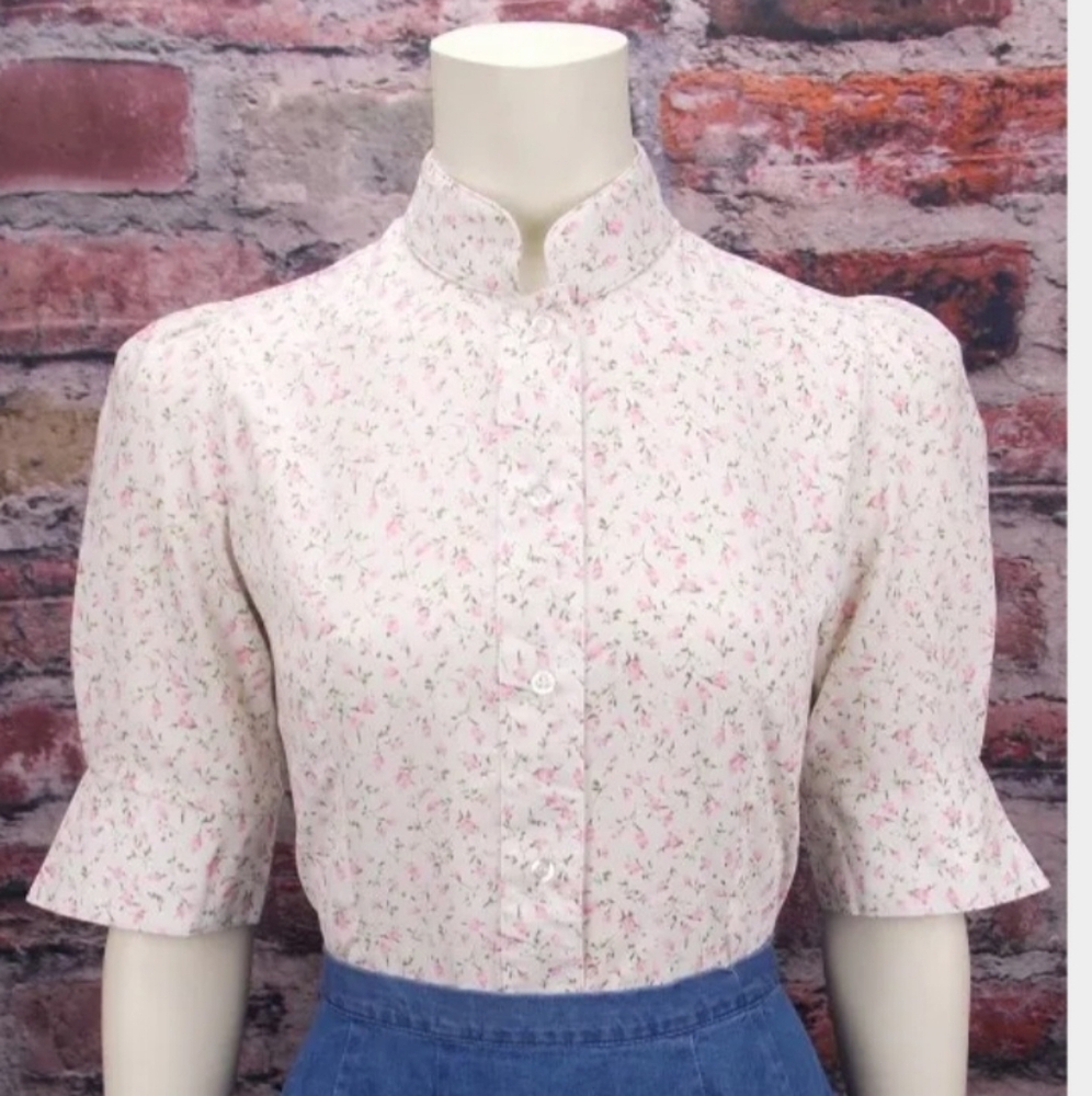 COPY - Pink Floral Cream Women's Top. Runs Small Size Up